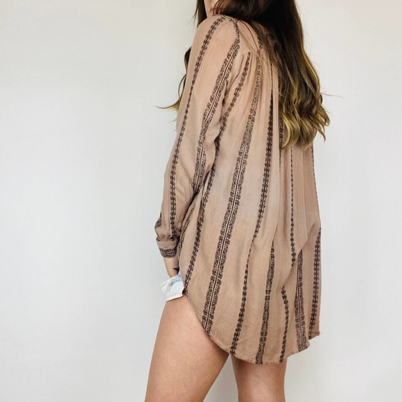 Free People Brown Purple Boho Henley Oversized Top - Picture 5 of 5